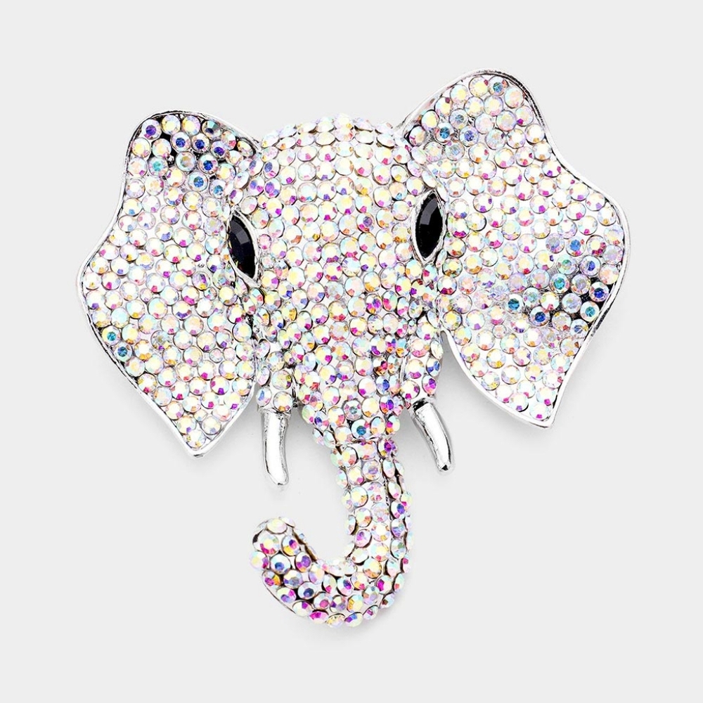 Silver Ab Elephant Rhinestone Crystal Statement Brooch Pin 3" Bling Accessories